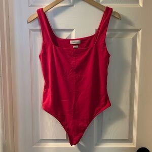 Babaton bright pink square neck bodysuit